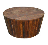 Recycled Wood Rustic Natural finish Handmade Wooden Round Tapered Sides Coffee Table