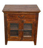 Recycled Wood Rustic Distressed Antique style Handmade Wooden  Night Stand Bedside Table with Drawers Glass Cabinet