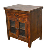 Recycled Wood Rustic Distressed Antique style Handmade Wooden  Night Stand Bedside Table with Drawers Glass Cabinet