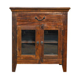 Recycled Wood Rustic Distressed Antique style Handmade Wooden  Night Stand Bedside Table with Drawers Glass Cabinet