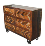 Recycled Wood Rustic Faded Antique white  Handmade Wooden 6 Drawers Buffet Server Sideboard with Caster Wheels