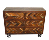 Recycled Wood Rustic Faded Antique white  Handmade Wooden 6 Drawers Buffet Server Sideboard with Caster Wheels