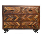 Recycled Wood Rustic Faded Antique white  Handmade Wooden 6 Drawers Buffet Server Sideboard with Caster Wheels