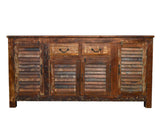 Recycled Wood Rustic Natural   Handmade Wooden Iron Grill Buffet  Sideboard  with Drawers louvers Cabinet