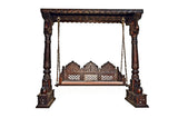 Brown Swing Indian Jhula Wooden Carved Peacock Elephant Design