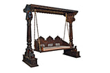 Brown Swing Indian Jhula Wooden Carved Peacock Elephant Design