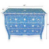 Curved French Provincial Style Bone Inlay Dresser Chest In Blue 42 Inch