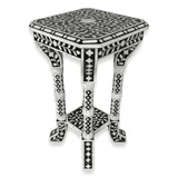 Floral Bone Inlay Black & White 12 Inch Accent Table / End Table For Living Room