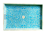 Handmade Wooden Carved Bone Inlaid Boho Chic Decorative Serving Tray