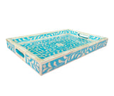 Handmade Wooden Carved Bone Inlaid Boho Chic Decorative Serving Tray