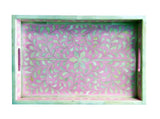 Handmade Wooden Carved Bone Inlaid Boho Chic Decorative Serving Tray