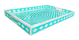 Handmade Wooden Carved Bone Inlaid Boho Chic Decorative Serving Tray