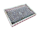 Handmade Wooden Carved Bone Inlaid Boho Chic Decorative Serving Tray
