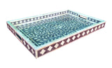 Handmade Wooden Carved Bone Inlaid Boho Chic Decorative Serving Tray