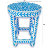 Floral Bone Inlay Blue 13 Inch Round Accent Table / End Table For Living Room