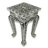 Floral Bone Inlay French Style 12 Inch Black & White Accent Table / End Table For Living Room