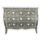 Curved French Provincial Style Bone Inlay Dresser Chest Of Drawers In Black 42 Inch Handmade