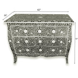 Curved French Provincial Style Bone Inlay Dresser Chest Of Drawers In Black 42 Inch Handmade