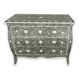 Curved French Provincial Style Bone Inlay Dresser Chest Of Drawers In Black 42 Inch Handmade