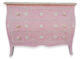 Curved French Provincial Style Bone Inlay Dresser Chest Of Drawers In Pink 42 Inch Handmade