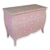 Curved French Provincial Style Bone Inlay Dresser Chest Of Drawers In Pink 42 Inch Handmade