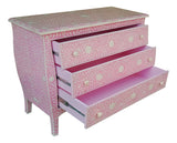 Curved French Provincial Style Bone Inlay Dresser Chest Of Drawers In Pink 42 Inch Handmade