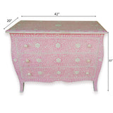 Curved French Provincial Style Bone Inlay Dresser Chest Of Drawers In Pink 42 Inch Handmade