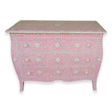 Curved French Provincial Style Bone Inlay Dresser Chest Of Drawers In Pink 42 Inch Handmade