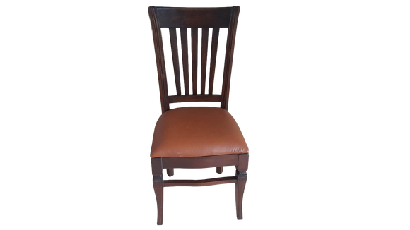 Hand Carved Teak Wood Leather Dining Chairs - Set of 6