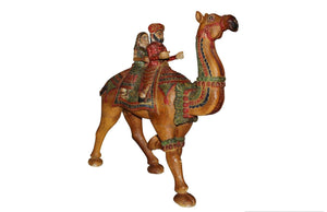 Wooden Carved Hand Painted Dhola Maru - Camel with Riders 3ft
