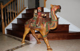 Wooden Carved Hand Painted Dhola Maru - Camel with Riders 3ft