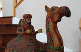 Wooden Carved Hand Painted Dhola Maru - Camel with Riders 3ft