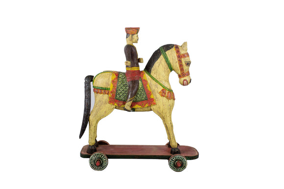 Handmade Wooden Fighter Horse With Rider  4ft