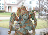 Hindu God Krishna with Cow Wooden Hand Painted Big Statue