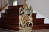 Hindu God Krishna with Cow Wooden Hand Painted Big Statue