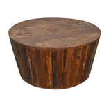 Rustic Reclaimed Solid Wood Handmade 36" Round Tapered Sides Barrel Coffee Table For Living Room