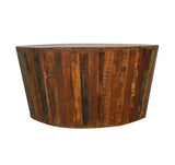Rustic Reclaimed Solid Wood Handmade 36" Round Tapered Sides Barrel Coffee Table For Living Room