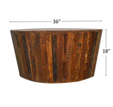 Rustic Reclaimed Solid Wood Handmade 36" Round Tapered Sides Barrel Coffee Table For Living Room