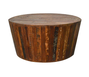 Rustic Reclaimed Solid Wood Handmade 36" Round Tapered Sides Barrel Coffee Table For Living Room