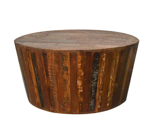 Recycled Wood Rustic Natural finish Handmade Wooden Round Tapered Sides Coffee Table