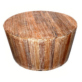 Rustic Reclaimed Solid Wood Handmade 36" Round Tapered Sides Barrel Coffee Table For Living Room