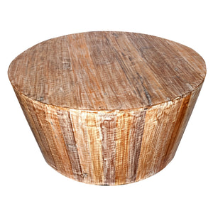 Rustic Reclaimed Solid Wood Handmade 36" Round Tapered Sides Barrel Coffee Table For Living Room