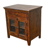 Recycled Wood Rustic Distressed Antique style Handmade Wooden  Night Stand Bedside Table with Drawers Glass Cabinet 