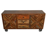 Recycled Wood Rustic Faded Antique white Handmade Wooden  Drawers Cabinet Buffet Server Sideboard with Caster Wheels 