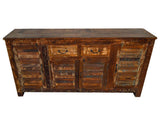 Recycled Wood Rustic Natural   Handmade Wooden Iron Grill Buffet  Sideboard  with Drawers louvers Cabinet