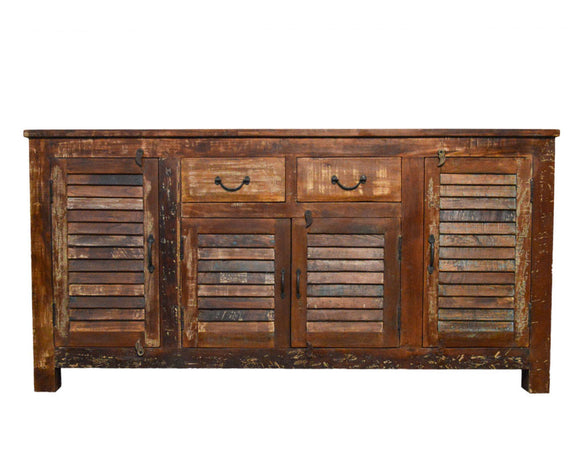 Recycled Wood Rustic Natural   Handmade Wooden Iron Grill Buffet  Sideboard  with Drawers louvers Cabinet