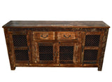 Recycled Wood Rustic Natural   Handmade Wooden Iron Grill Buffet  Sideboard  with Drawers Cabinet