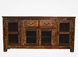 Recycled Wood Rustic Natural   Handmade Wooden Iron Grill Buffet  Sideboard  with Drawers Cabinet
