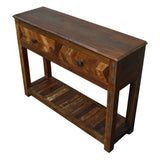 Recycled Wood Rustic Natural   Handmade Wooden 2 Drawer Hall Console Side Table 