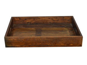 "Use your imagination to style this serving tray for a variety of entertaining and decorative situation. Breakfast in bed, accenting the coffee table, passing around drinks at your backyard party; serving trays have tons of function. Spruce up, highlight and compliment a space with this handcrafted reclaimed wood serving tray. The reclaimed wood features variations inherent to salvaged materials such as a rustic distressed finish, visible nail heads, knots, hairline cracks and oil stains, which may result i